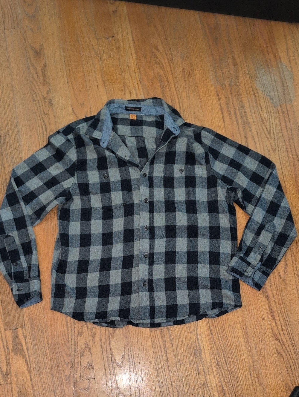 Tailor Vintage Blue and Black Plaid Button-Down Shirt